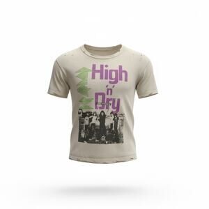 Def Leppard High N Dry Graphic T-Shirt Women’s Oversized Beige Studded Shoulder